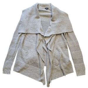 Splendid Cardigan Sweater Women's Large Grey Cashmere Drape Collar Open Stripe